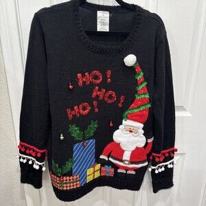 Ugly Holiday Christmas Sweater Santa Claus Gifts Ho Ho Ho Women’s Size XL